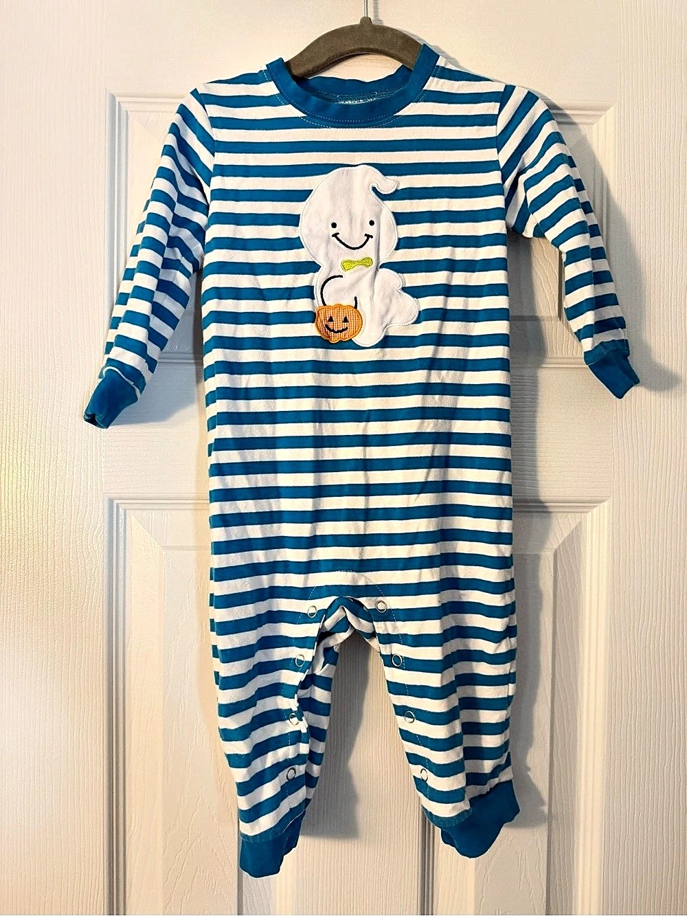 Stitchy Fish Halloween Ghost Pumpkin Romper Longall 18M